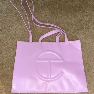 Brand new w/tags TELFAR pink leather shoulder bag with shoulder/hand handles L